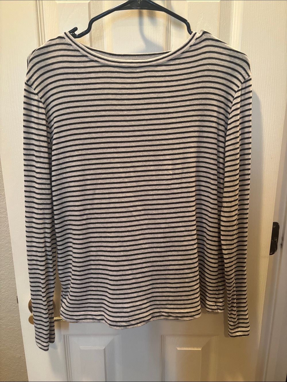 Vince Striped Long Sleeve Top XXS Black White Lyocell Wool Blend Micro Stripe